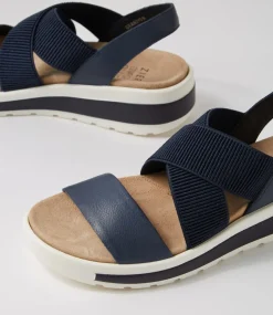 Grandys W Navy Leather Elastic Sandals
