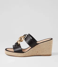 Greecie Black Natural Rope Leather Espadrilles
