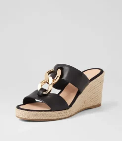 Greecie Black Natural Rope Leather Espadrilles