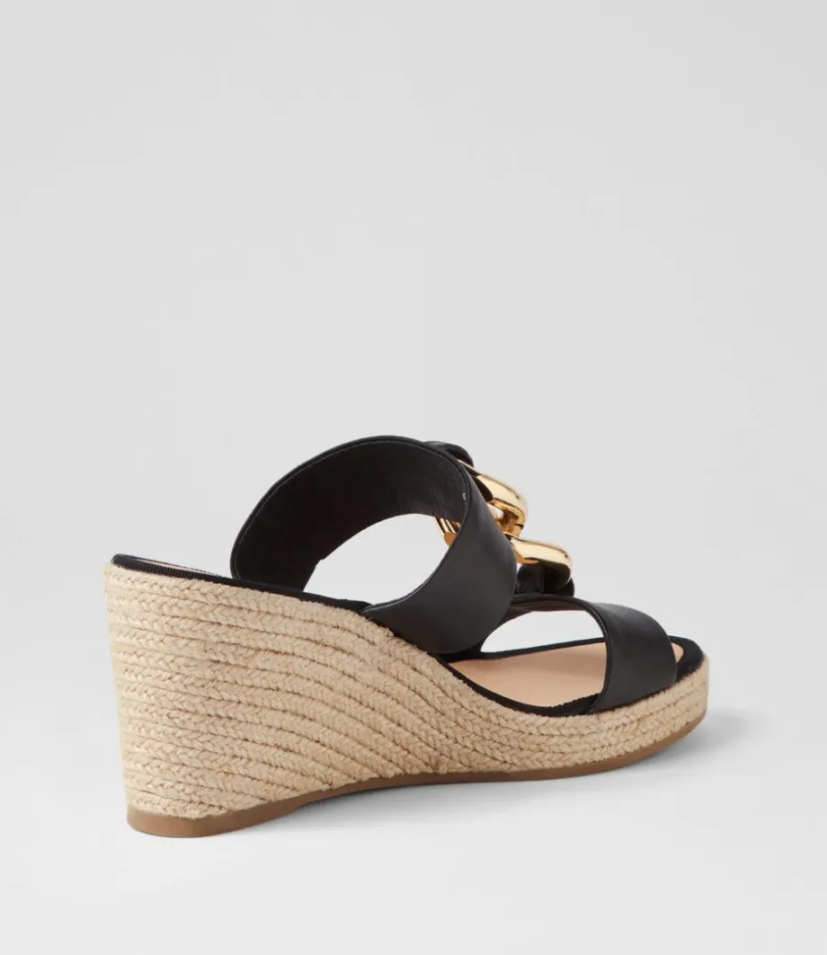 Greecie Black Natural Rope Leather Espadrilles