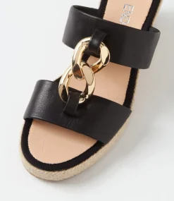 Greecie Black Natural Rope Leather Espadrilles