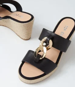 Greecie Black Natural Rope Leather Espadrilles