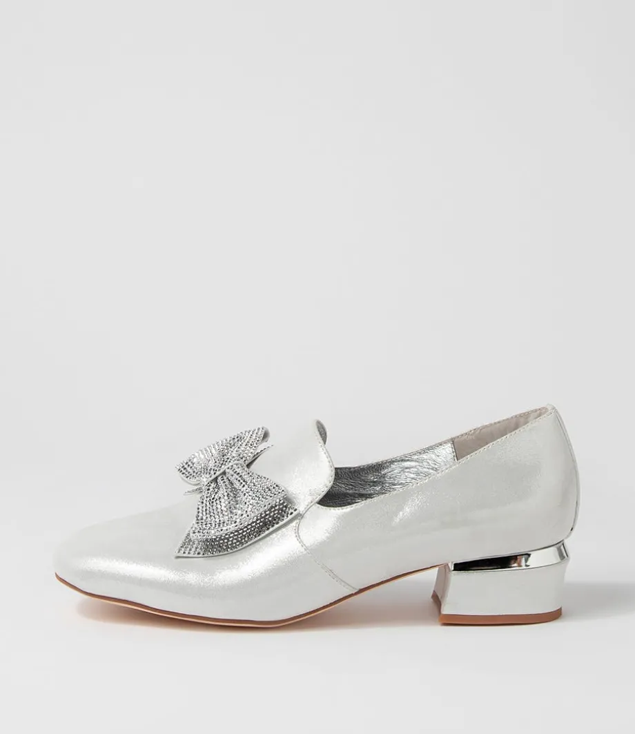 Grenada Silver Shimmer Leather Jewels Heels