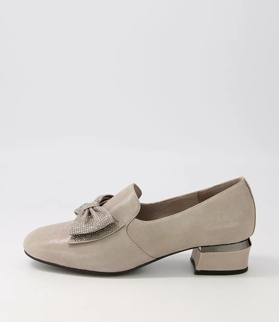 Grenada Taupe Leather Jewels Heels