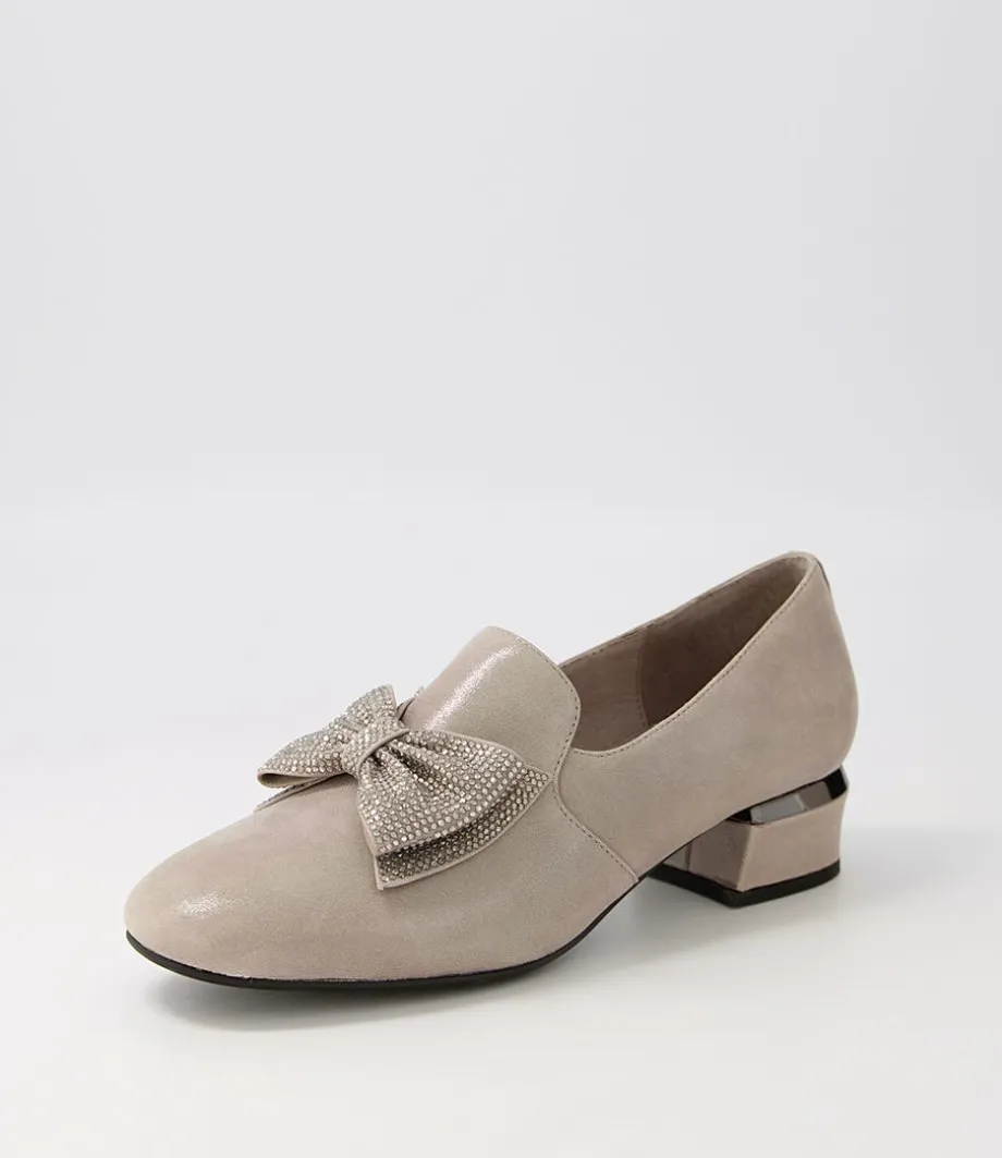 Grenada Taupe Leather Jewels Heels