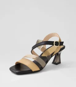 Greta 35 Desert Black Leather Vinylite Sandals