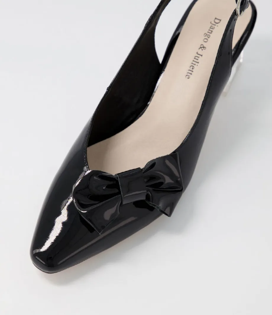 Hadia Black Clear Heel Patent Leather Heels