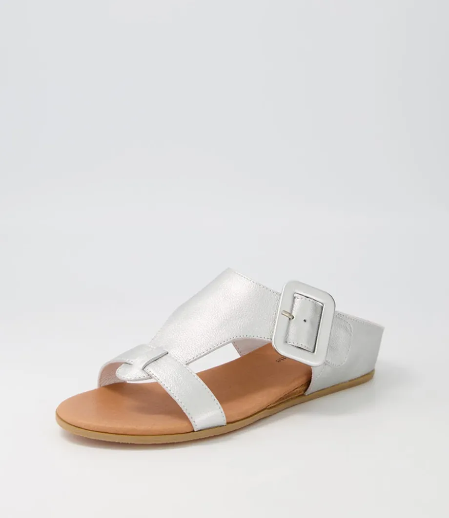 Halle Silver Leather Slides