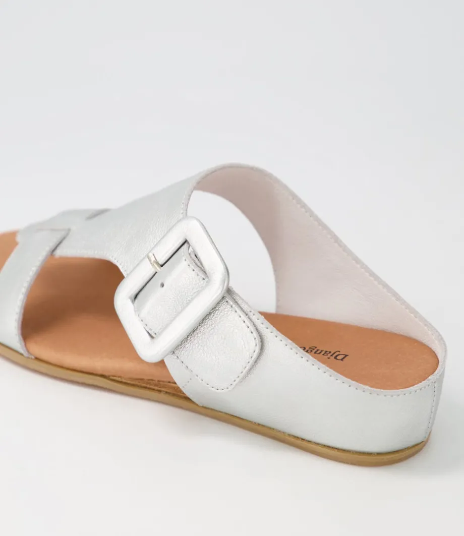 Halle Silver Leather Slides