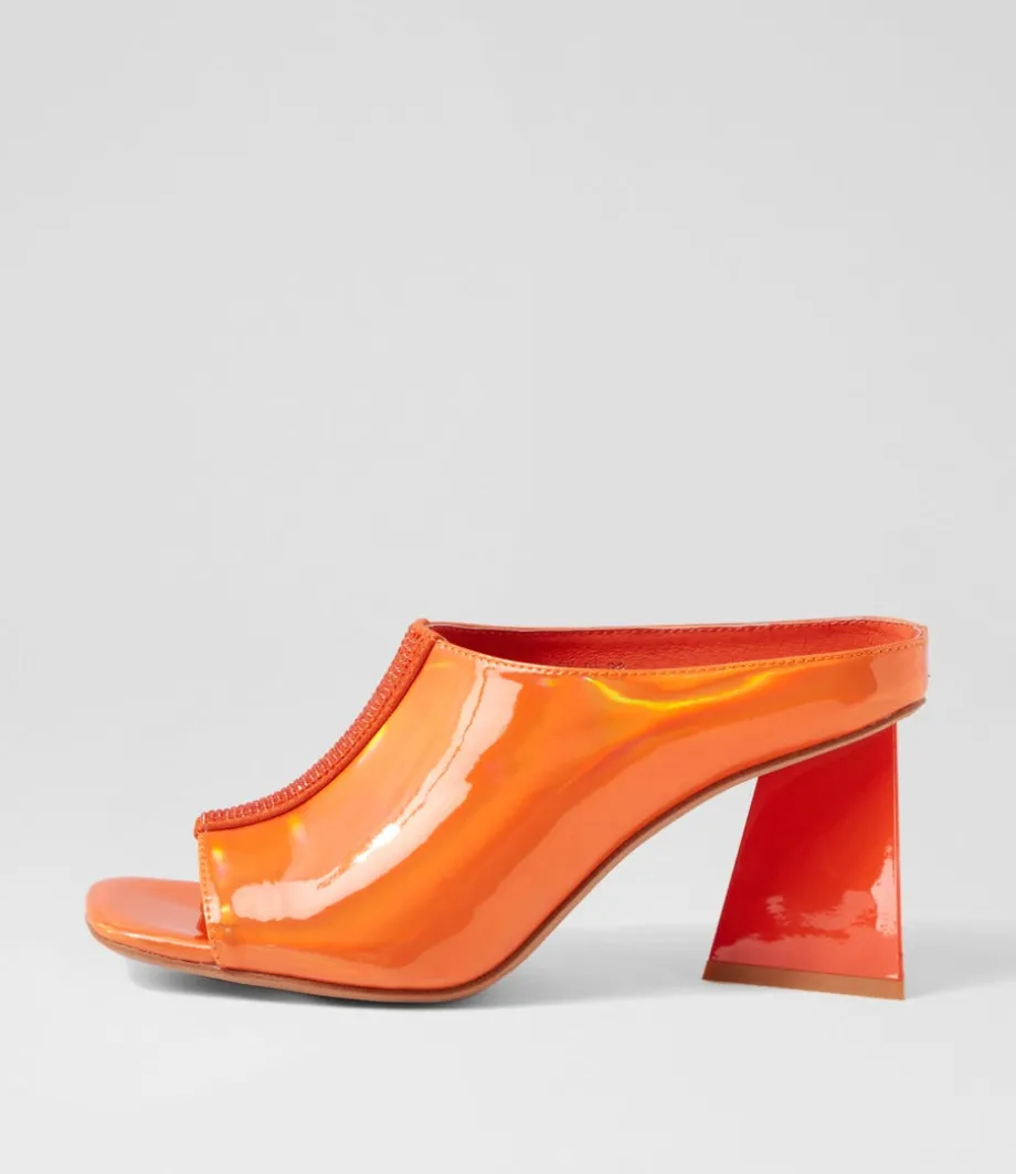 Halley Orange Mirror Patent Mules