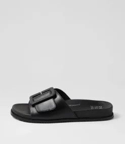 Hanyu W Black Leather Slides