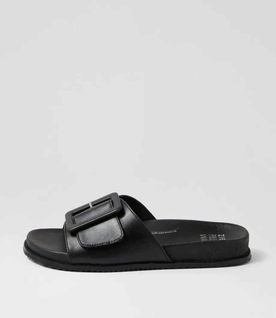 Hanyu W Black Leather Slides