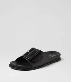 Hanyu W Black Leather Slides