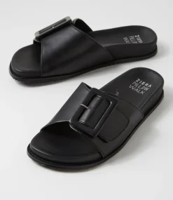 Hanyu W Black Leather Slides