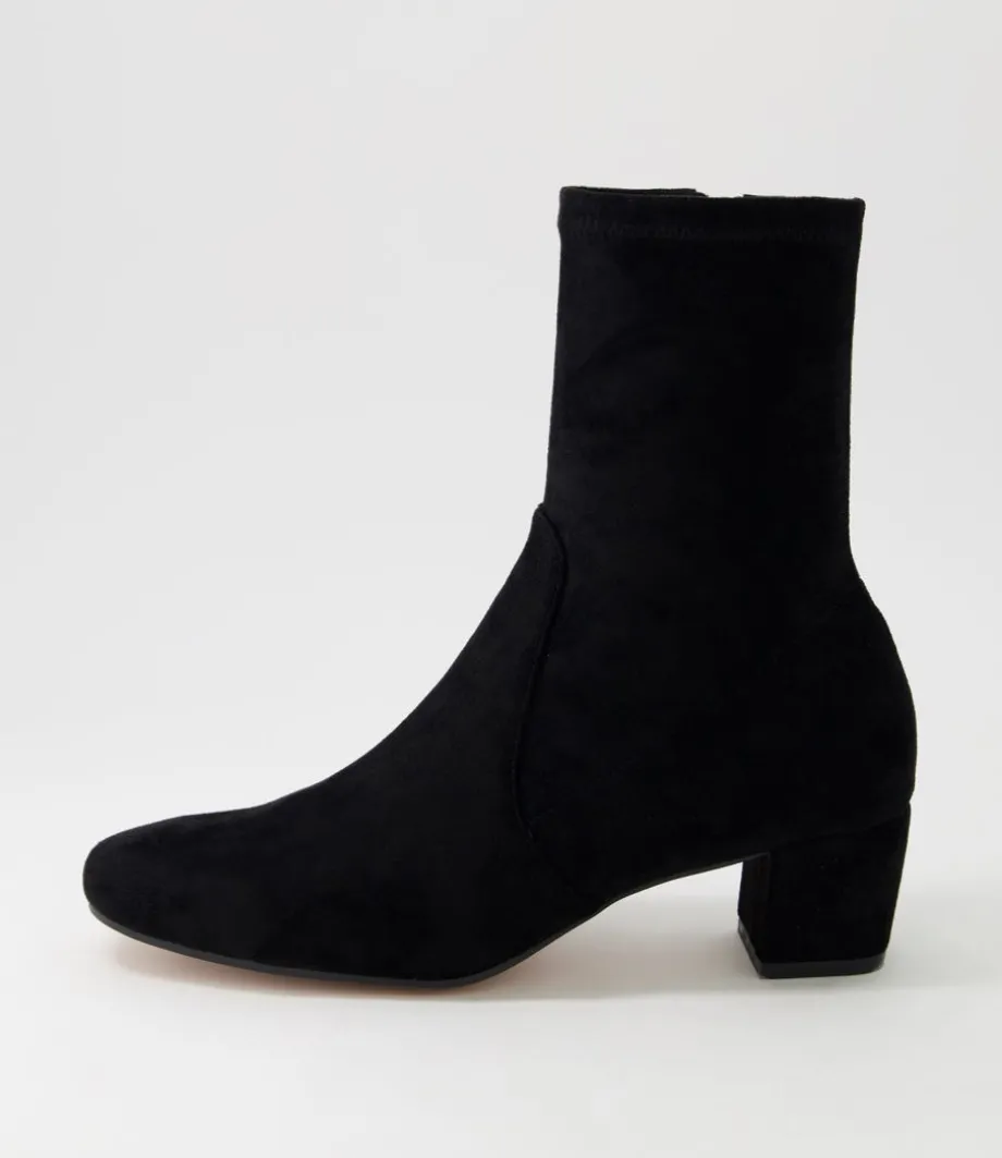 Hartful Black Stretch Microsuede Ankle Boots