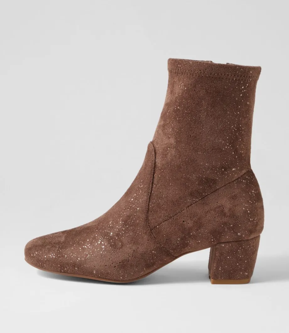 Hartful Taupe Sparkle Stretch Microsuede Ankle Boots