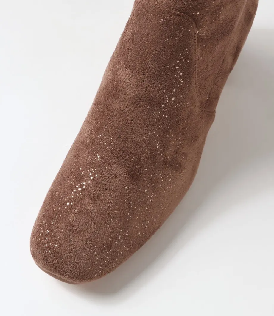 Hartful Taupe Sparkle Stretch Microsuede Ankle Boots
