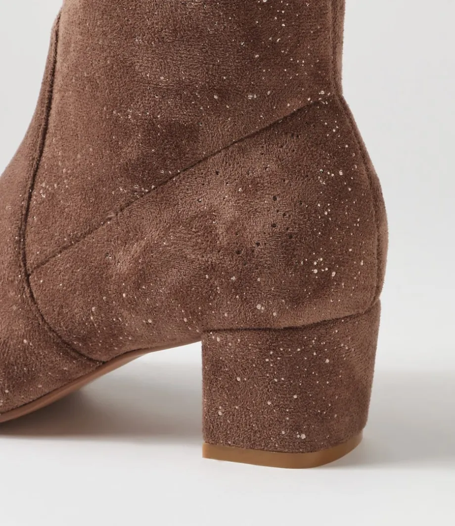 Hartful Taupe Sparkle Stretch Microsuede Ankle Boots