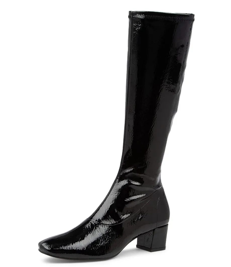 Hayleys Black Patent Pu Knee High Boots