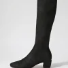 Hayleys Black Sparkle Stretch Microsuede Knee High Boots