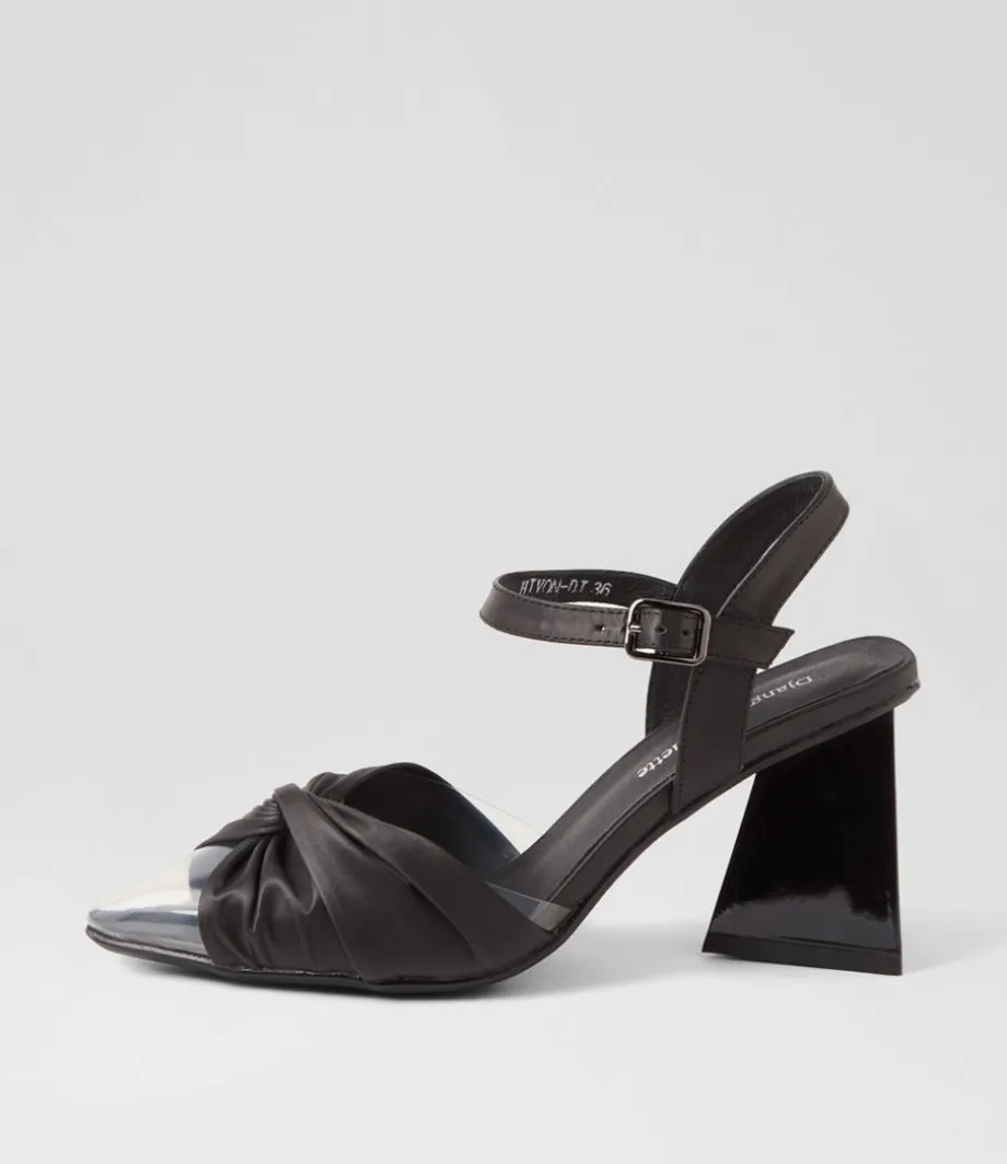 Hivon Clear Black Satin Vinylite Leather Heels