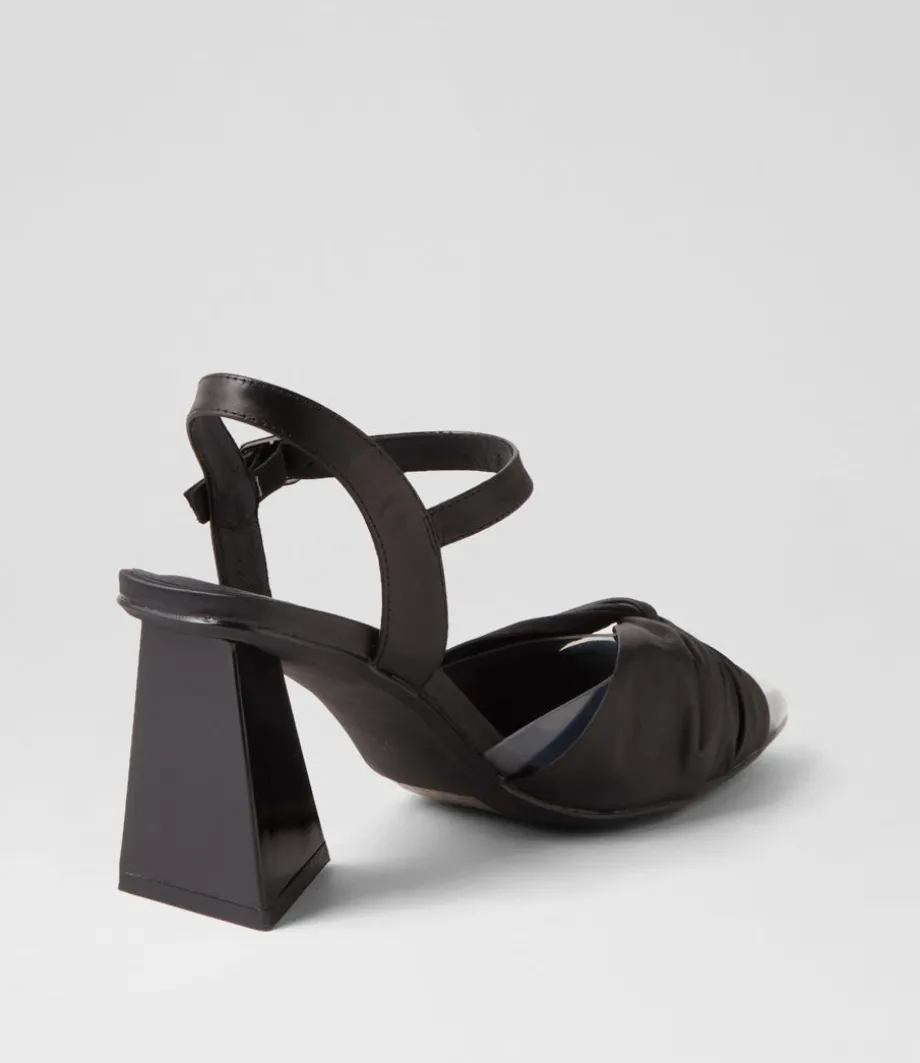 Hivon Clear Black Satin Vinylite Leather Heels