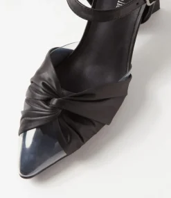 Hivon Clear Black Satin Vinylite Leather Heels