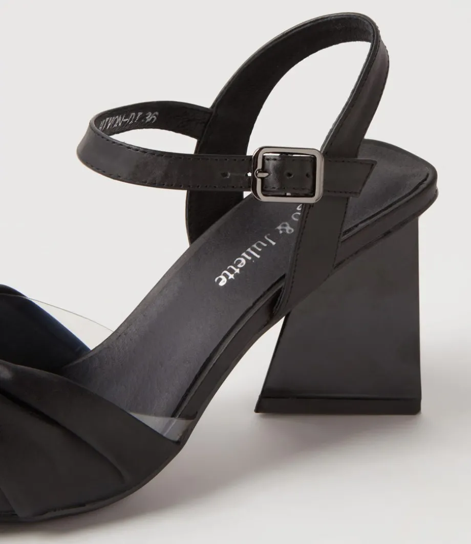 Hivon Clear Black Satin Vinylite Leather Heels