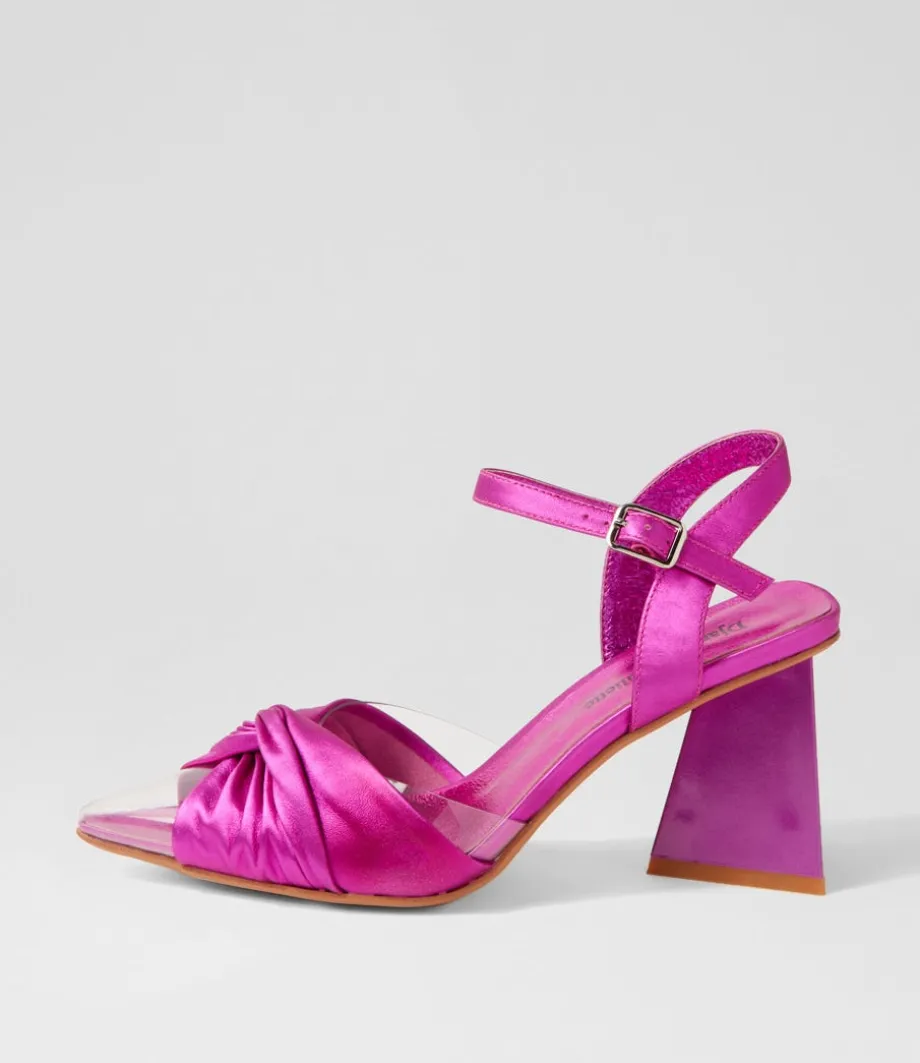 Hivon Clear Fuchsia Satin Vinylite Leather Heels