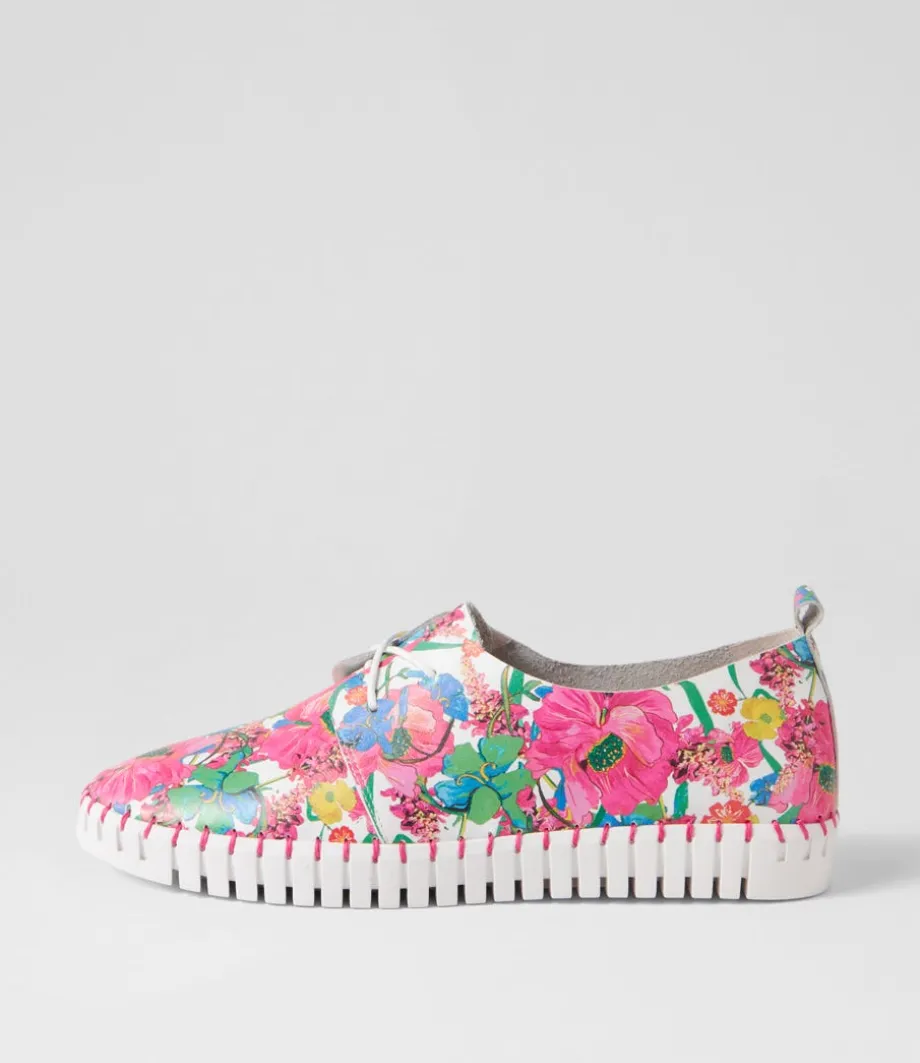 Huskies White Flowermania Leather Sneakers