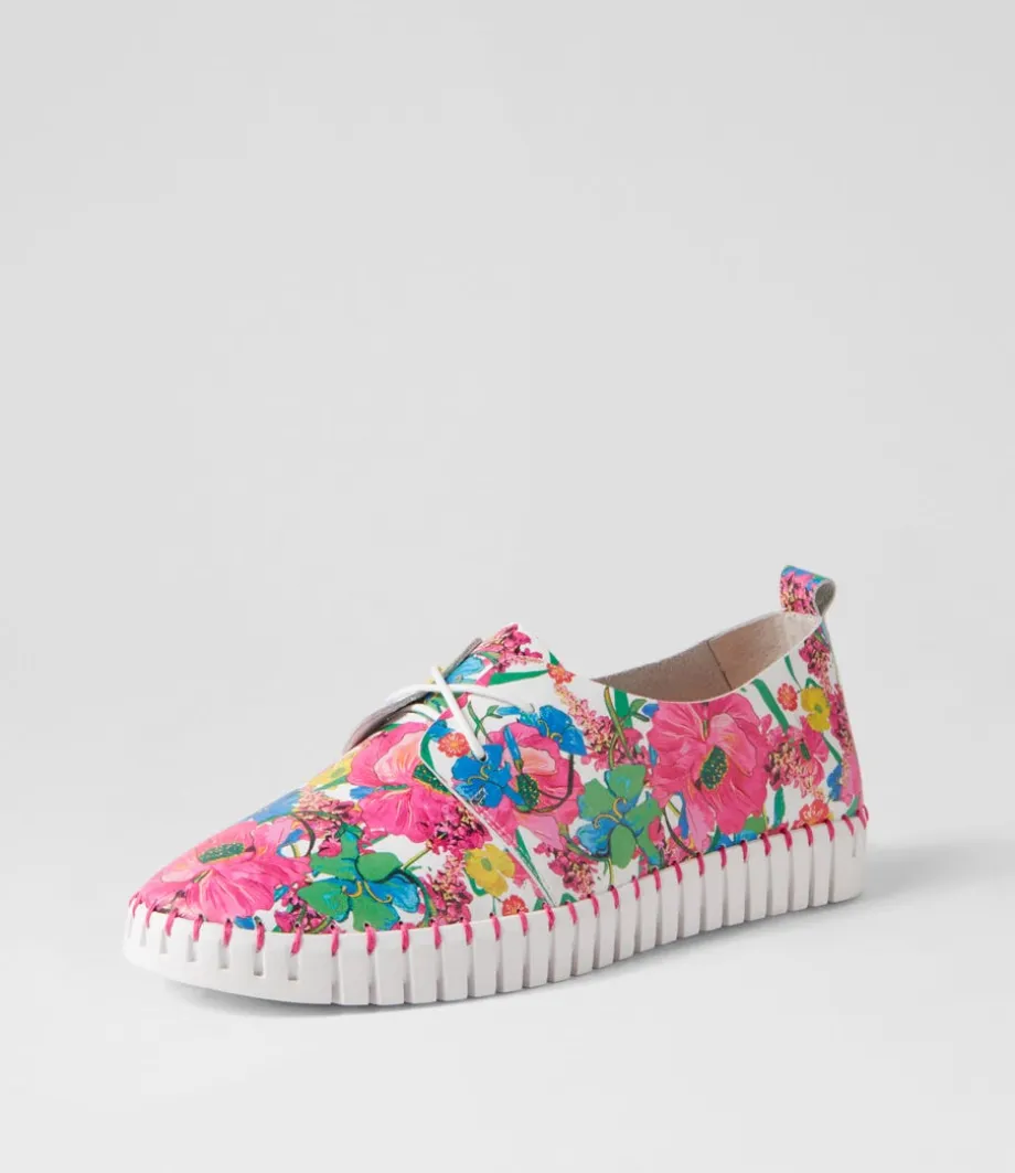 Huskies White Flowermania Leather Sneakers