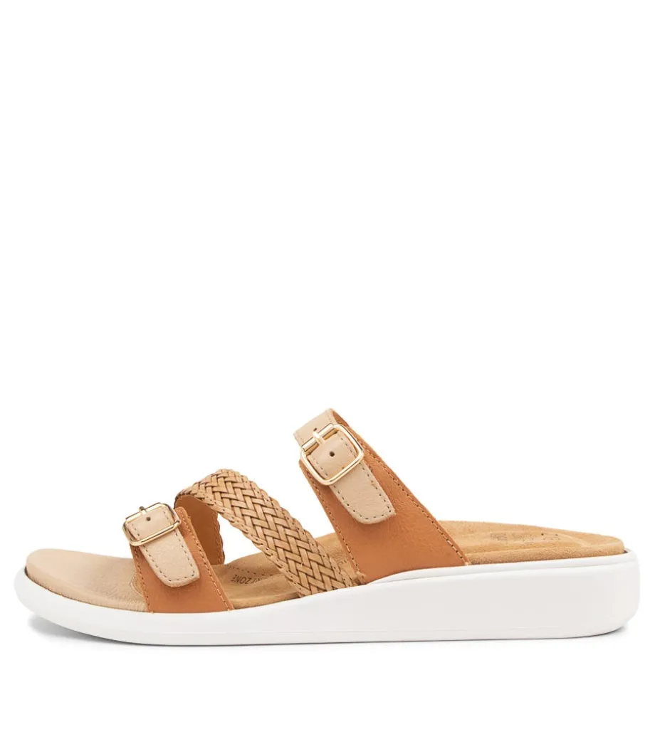 Ieanny W Camel Multi Leather Weave Slides