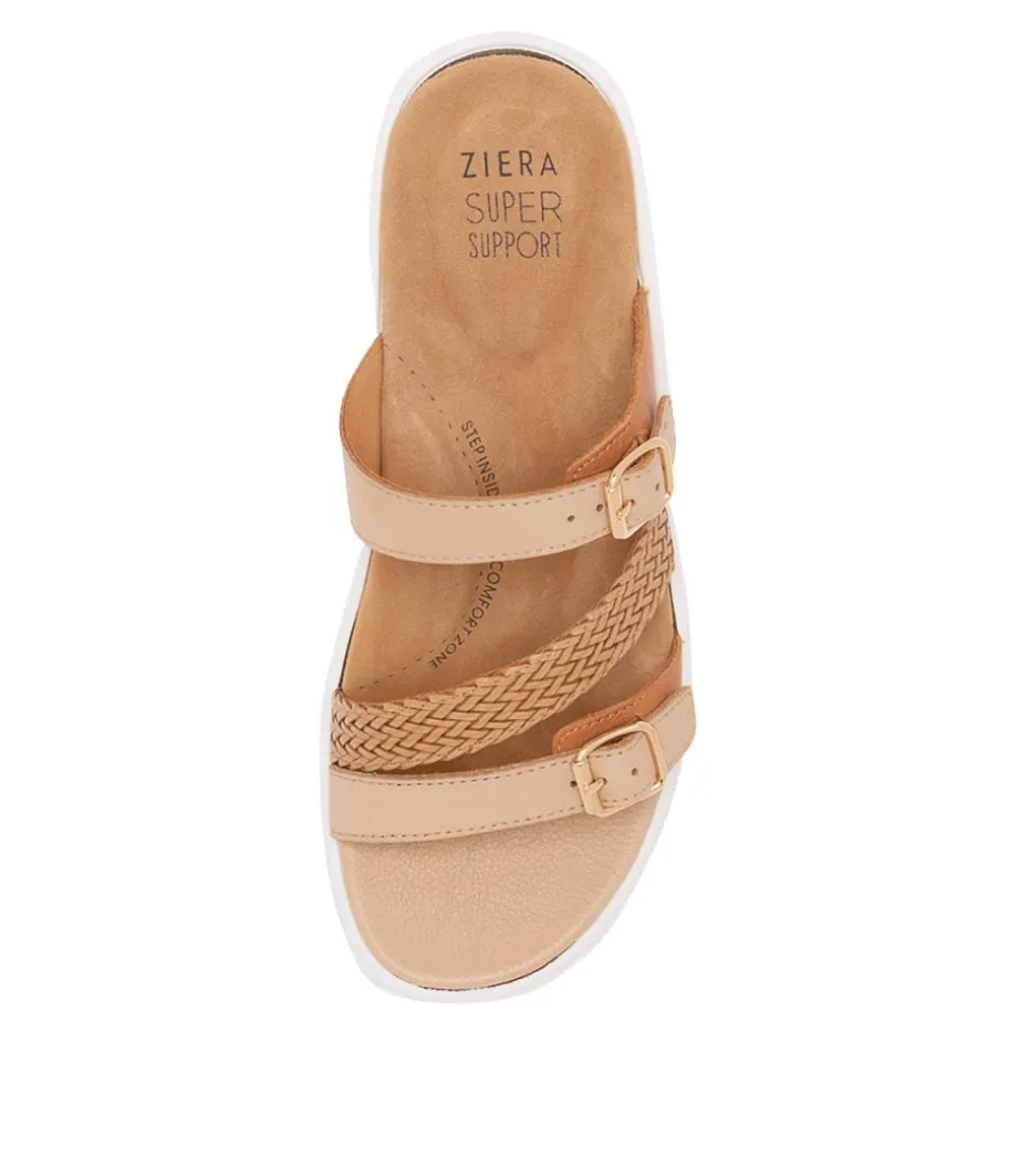 Ieanny W Camel Multi Leather Weave Slides