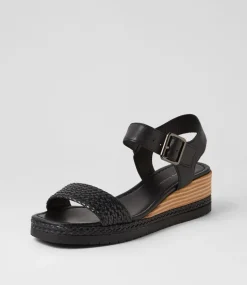 Imari Black Weave Leather Sandals
