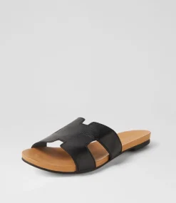 Jamel Black Leather Slides