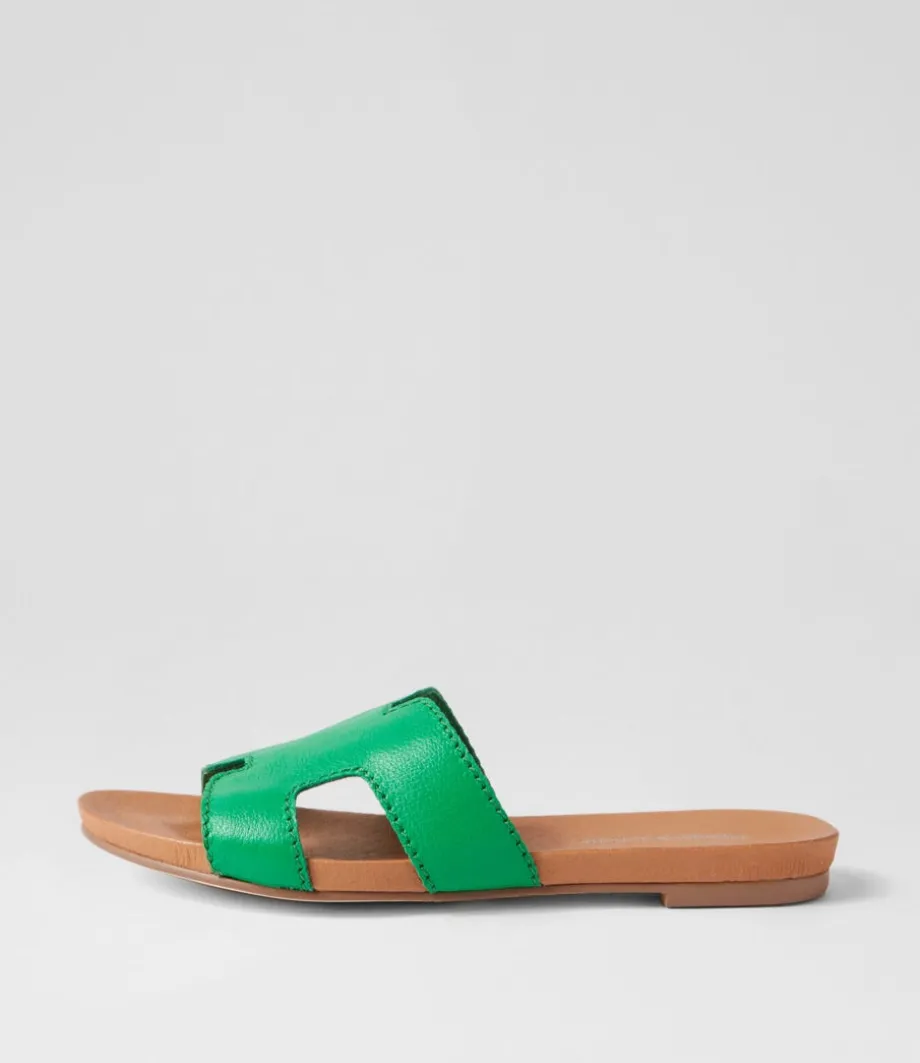 Jamel Bright Emerald Leather Slides