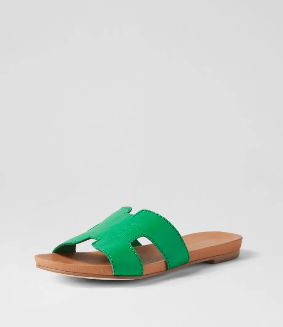 Jamel Bright Emerald Leather Slides