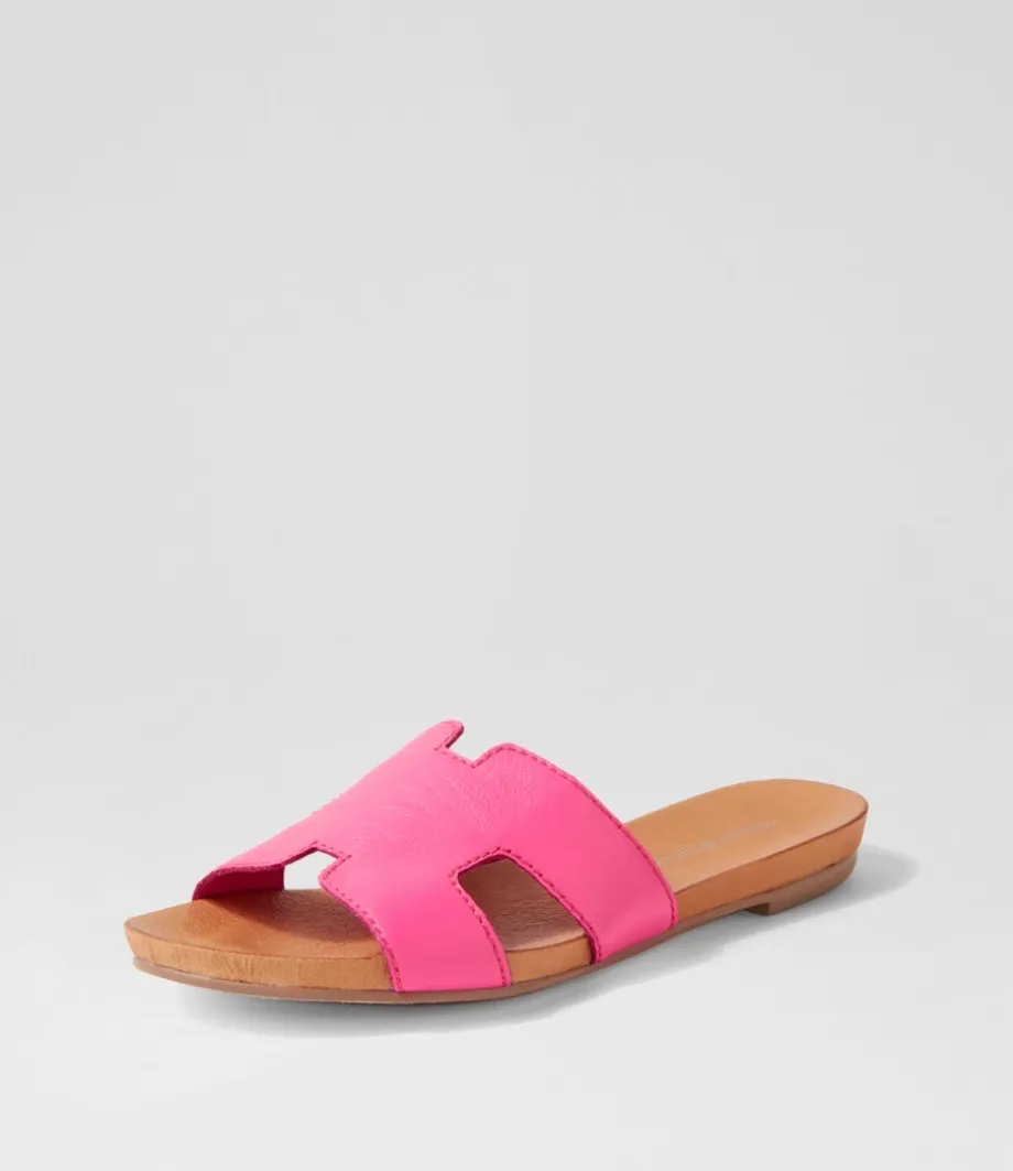 Jamel Hot Pink Leather Slides