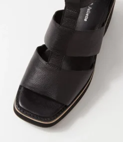 Jasty Black Leather Sandals