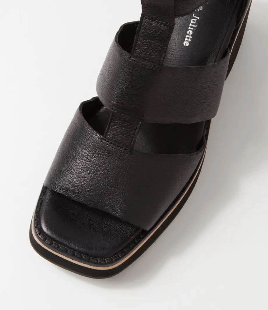 Jasty Black Leather Sandals