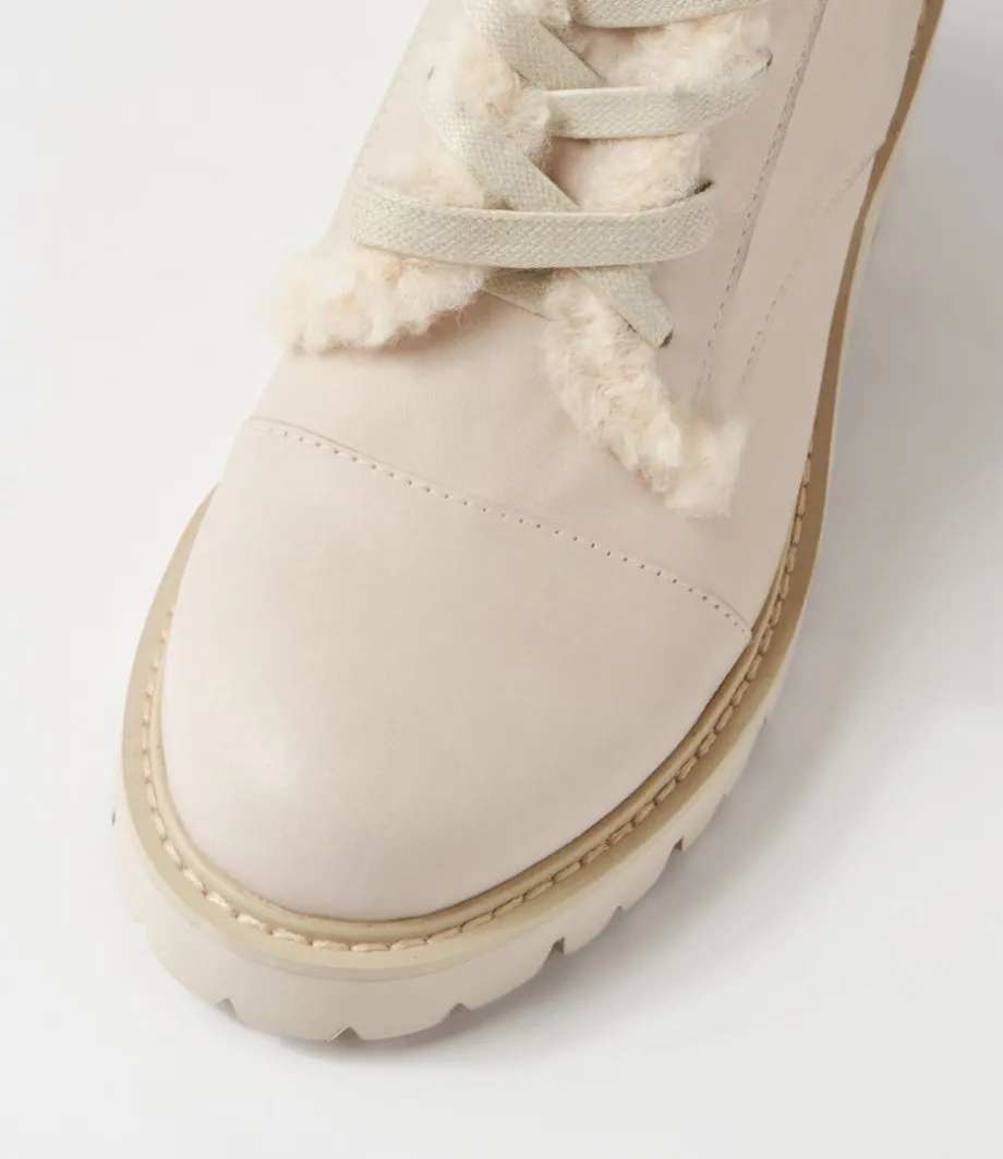 Jenifa Almond Off White Leather Fur Lace Up Boots
