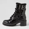 Jenifa Black Patent Fur Lace Up Boots