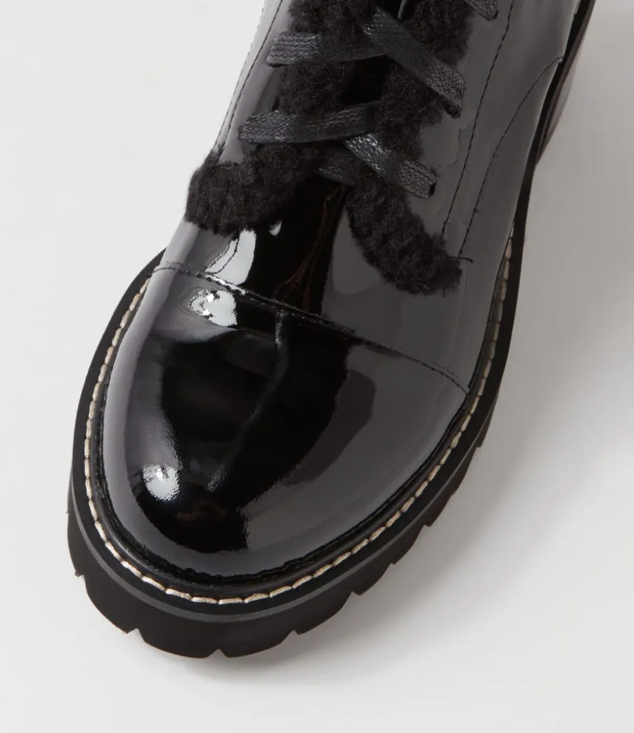 Jenifa Black Patent Fur Lace Up Boots