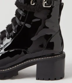Jenifa Black Patent Fur Lace Up Boots