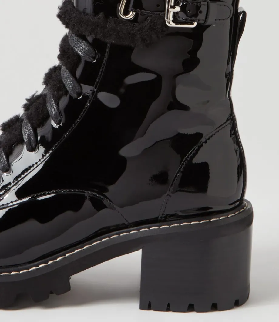 Jenifa Black Patent Fur Lace Up Boots