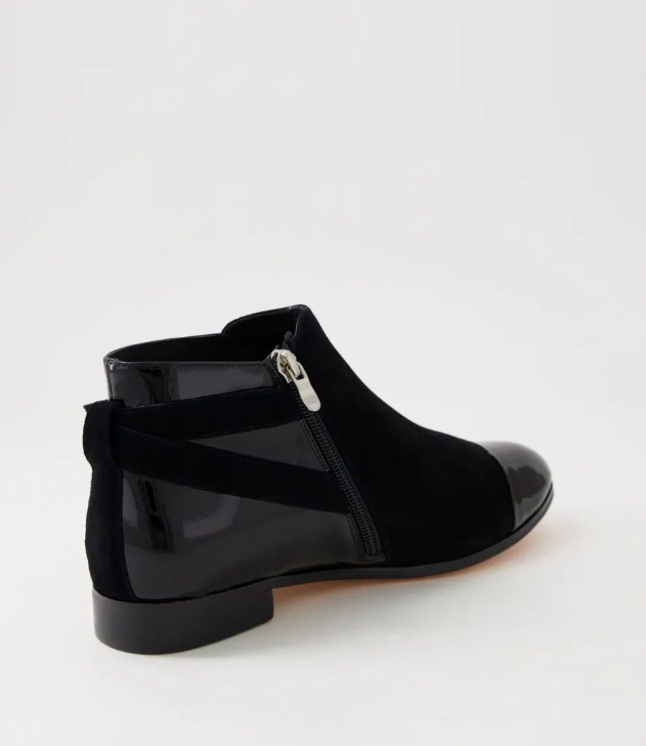 Jesie Black Patent Suede Ankle Boots