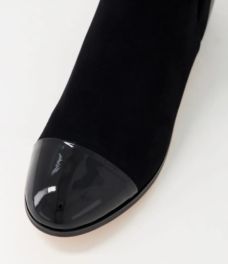 Jesie Black Patent Suede Ankle Boots