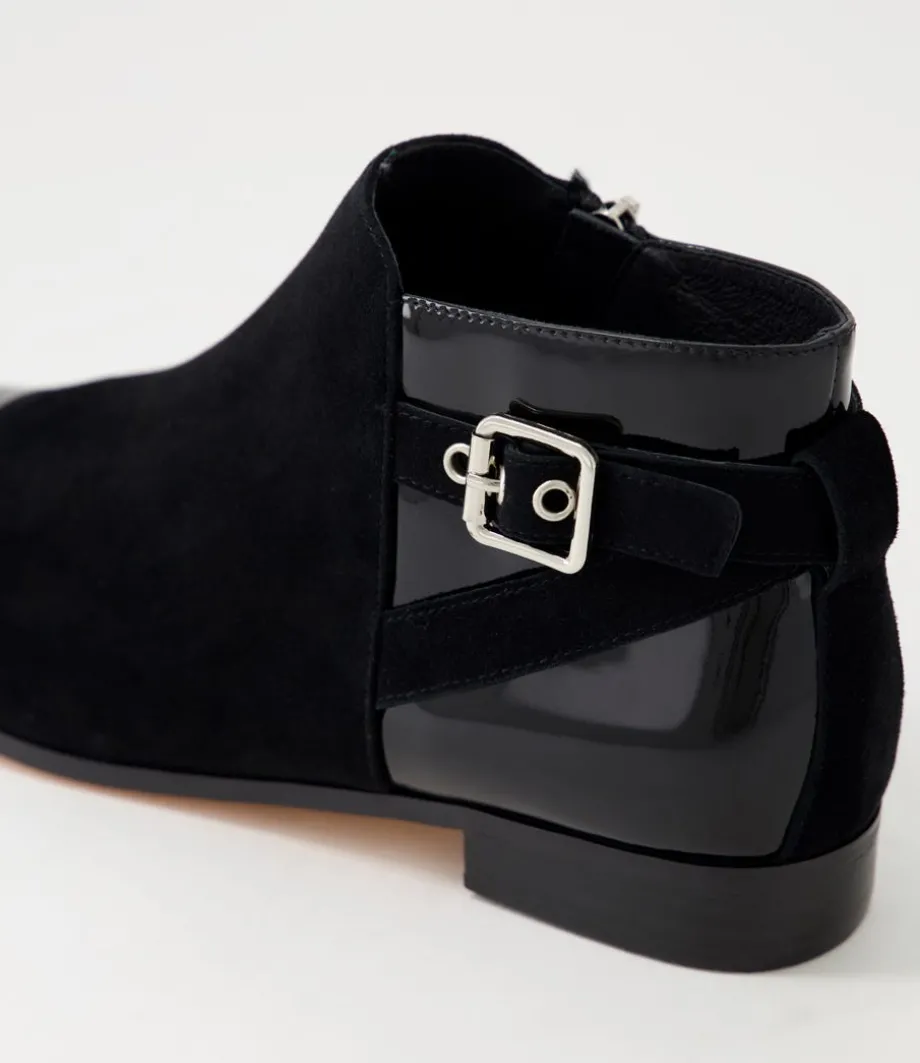 Jesie Black Patent Suede Ankle Boots