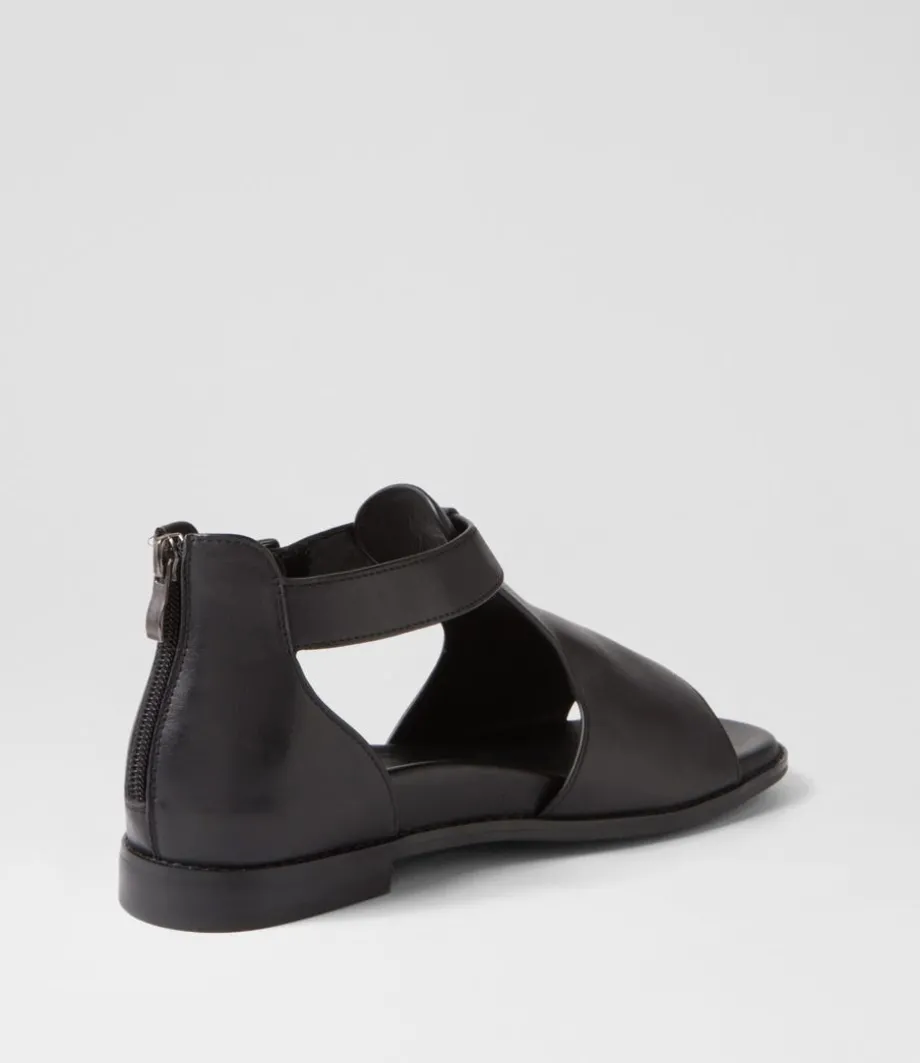 Jeskie W Black Leather Sandals