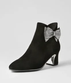Jeya Black Silver Suede Jewels Ankle Boots